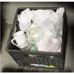 CRATE FULL OF ASSORTED GLASSES AND DISHWARE