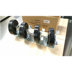 5" CASTERS WITH BRAKES, 4" PLATE - LOT OF 4