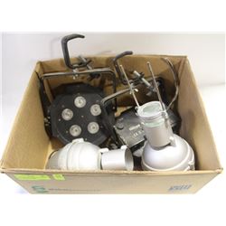 2 ROUND LED LIGHTS & 2 LIGHTS, ONE MISSING GLOBE