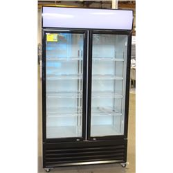 NEW 1000L UPRIGHT HINGED DOUBLE GLASS DOOR COOLER