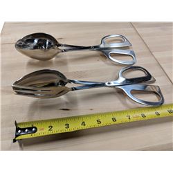 10" DOUBLE SPOON AND FORK SPOON SALAD TONGS - LOT