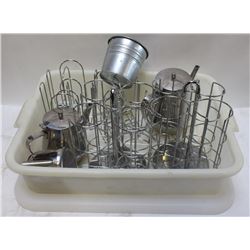 BUS BIN OF TEAPOTS AND JAM HOLDERS