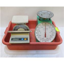 BUS BIN W/ 3 ASSORTED SCALES