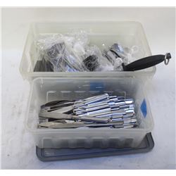 2 TUBS OF ASSORTED STAINLESS STEEL UTENSILS