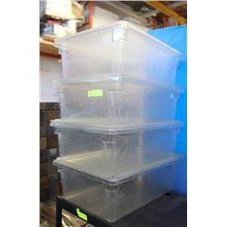 4 LARGE POLYCARBONATE STORAGE BINS WITH LIDS