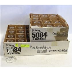 GLASS CANDLE HOLDERS 1 1/2 CASE, APPROX 36 PIECES