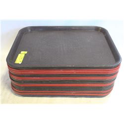 STACK OF CAFETERIA SERVING TRAYS