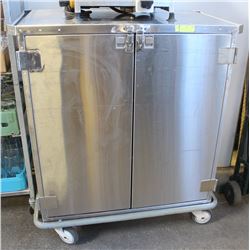 2 DOOR ENCLOSED STAINLESS STEEL CABINET ON CASTORS