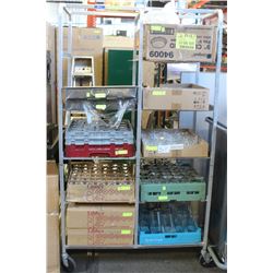 DISH TRAY DOUBLE STORAGE RACK ON CASTORS,