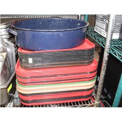 STACK OF CAFETERIA SERVING TRAYS