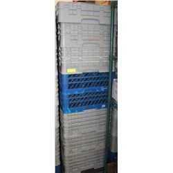 STACK OF COMMERCIAL DISHWASHER RACKS W/ DOLLY