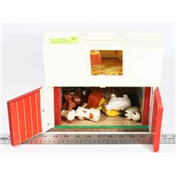 1967 FISHER PRICE BARN WITH ANIMALS, MAKES NOISE