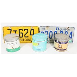 VINTAGE LOT INCLUDING LICENSE PLATES AND TOBACCO