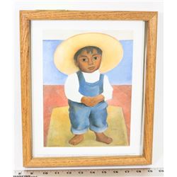 DIEGO RIVERA FRAMED REPLICA PICTURE OF A BOY.