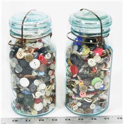2 PERFECT SEAL JARS FILLED WITH OLD BUTTONS.