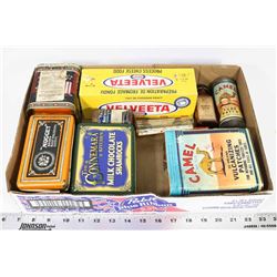 FLAT OF VINTAGE CANS, BOXES AND BOTTLES.