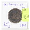 Image 1 : 1843 NEW BRUNSWICK VF HALF PENNY