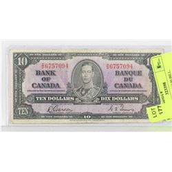 1937 CANADIAN $10.00 BILL.