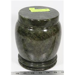 GREEN MARBLE DESIGN STONE LIDDED JAR/URN 7" TALL