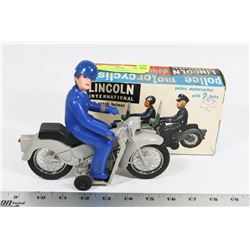 VINTAGE LINCOLN POLICE MOTORCYCLE TOY BOX
