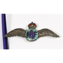 WWII ROYAL AIR FORCE SILVER AND ENAMEL WINGS BADGE