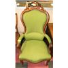 Image 1 : ANTIQUE GREEN FABRIC PARLOUR CHAIR