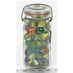 MASON JAR FULL OF ANTIQUE MARBLES