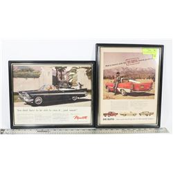 LOT OF 2 FRAMED 1950'S CAR ADS FOR PLYMOUTH DESOTO