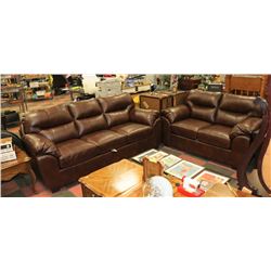 NEW BROWN LEATHERETTE PLUSH 86" SOFA W/ 66" LOVE
