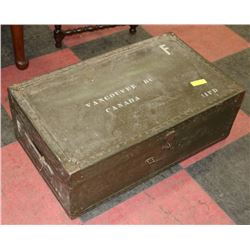 VINTAGE METAL CANADIAN MILITARY TRUNK