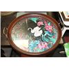 Image 1 : LARGE VINTAGE WOODEN TRAY WITH SWANS AND GLASS