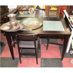 WOOD AND GLASS INSERT TOP TABLE WITH 4 SIDECHAIRS