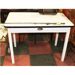 VINTAGE ENAMEL TOP WRITING DESK, 41.5"X21.5X30.5"