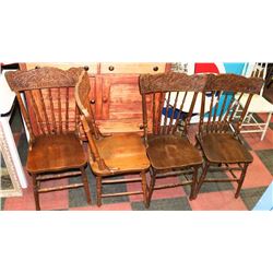 LOT OF 4 VINTAGE PRESSED BACK CHAIRS, OLD MAN