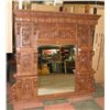 Image 1 : OAK MIRRORED MANTLE PIECE, HEAVILY CARVED LION