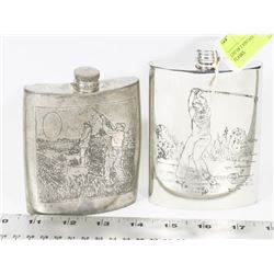 LOT OF 2 VINTAGE PEWTER WHISKY FLASKS,