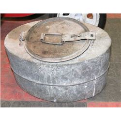 ANTIQUE METAL OYSTER BUCKET WITH LID