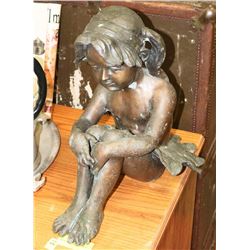 VINTAGE BRONZE GIRL STATUE, SIGNED WITH FOUNDRY