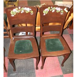 PAIR OF ANTIQUE CHAIRS WITH HAND PAINTED BACKS AND