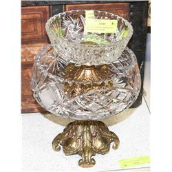 LOT OF 2 VINTAGE BOWLS, CUT CRYSTAL AND BRASS