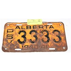 ALBERTA 1940-41 LICENSE PLATE 3333