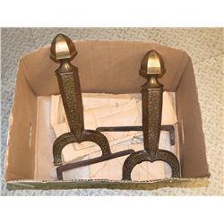 ANTIQUE PAIR SOLID BRASS ANDIRONS
