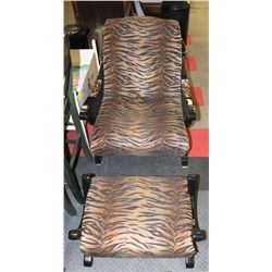 ANTIQUE LEPOARD PRINT CHAIR AND STOOL