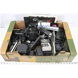 LARGE BOX OF CAMERA EQUIPMENT INCL.