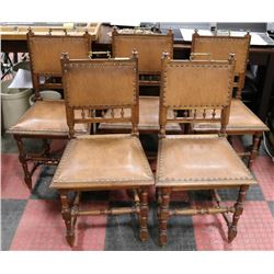 ANTIQUE OAK CHAIR  WITH LEATHER SEATS & BACK X5