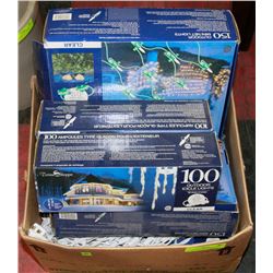 LOT OF ASSORTED CHRISTMAS LIGHTS, SOME NEW IN BOX.