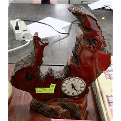 ELECTRIC CLOCK SET IN BURLWOOD