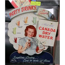 CANADA DRY CARDBOARD ADVERTISING SIGN, 1950'S