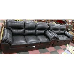 NEW BLACK PLUSH LEATHERETTE 86" SOFA W/ 65" LOVE