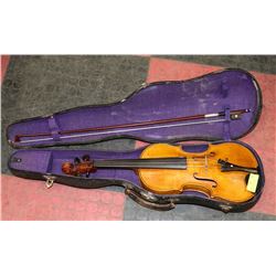 4/4 NATURAL VIOLIN WITH NEW PARTS, OLD CASE & BOW.